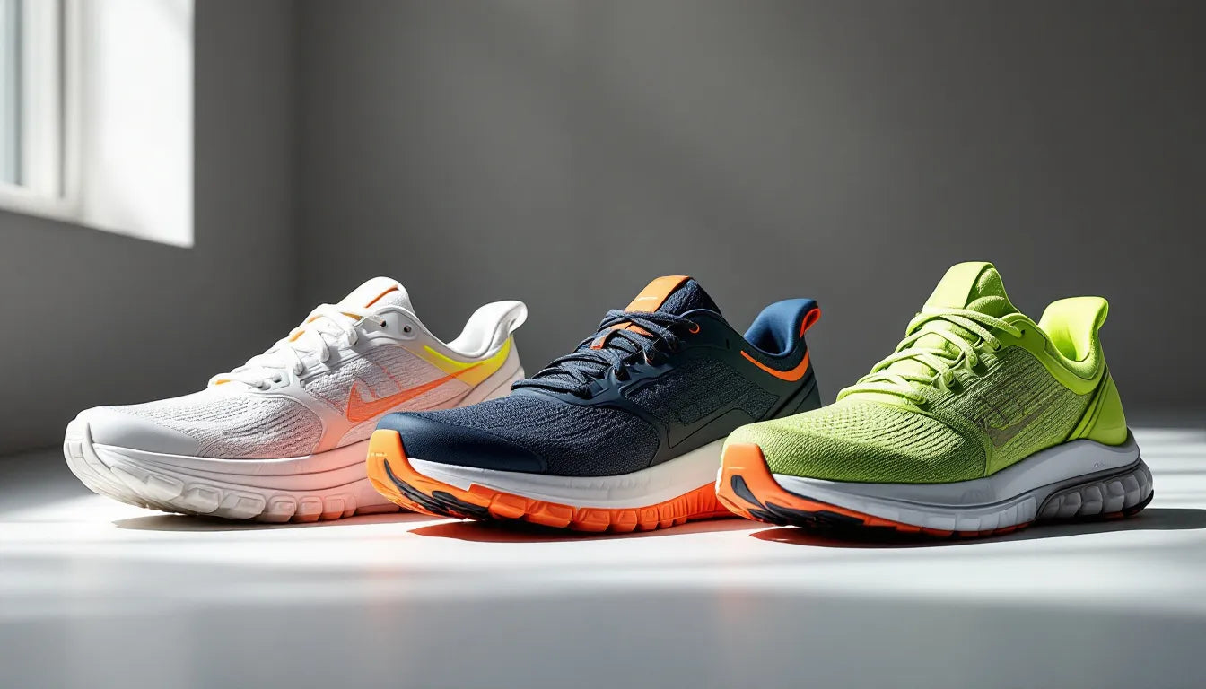 Three On Running shoes displayed side by side showing CloudTec sole technology - Cloudmonster maximal cushioning shoe, Cloudsurfer daily trainer, and Cloudflow lightweight racing shoe