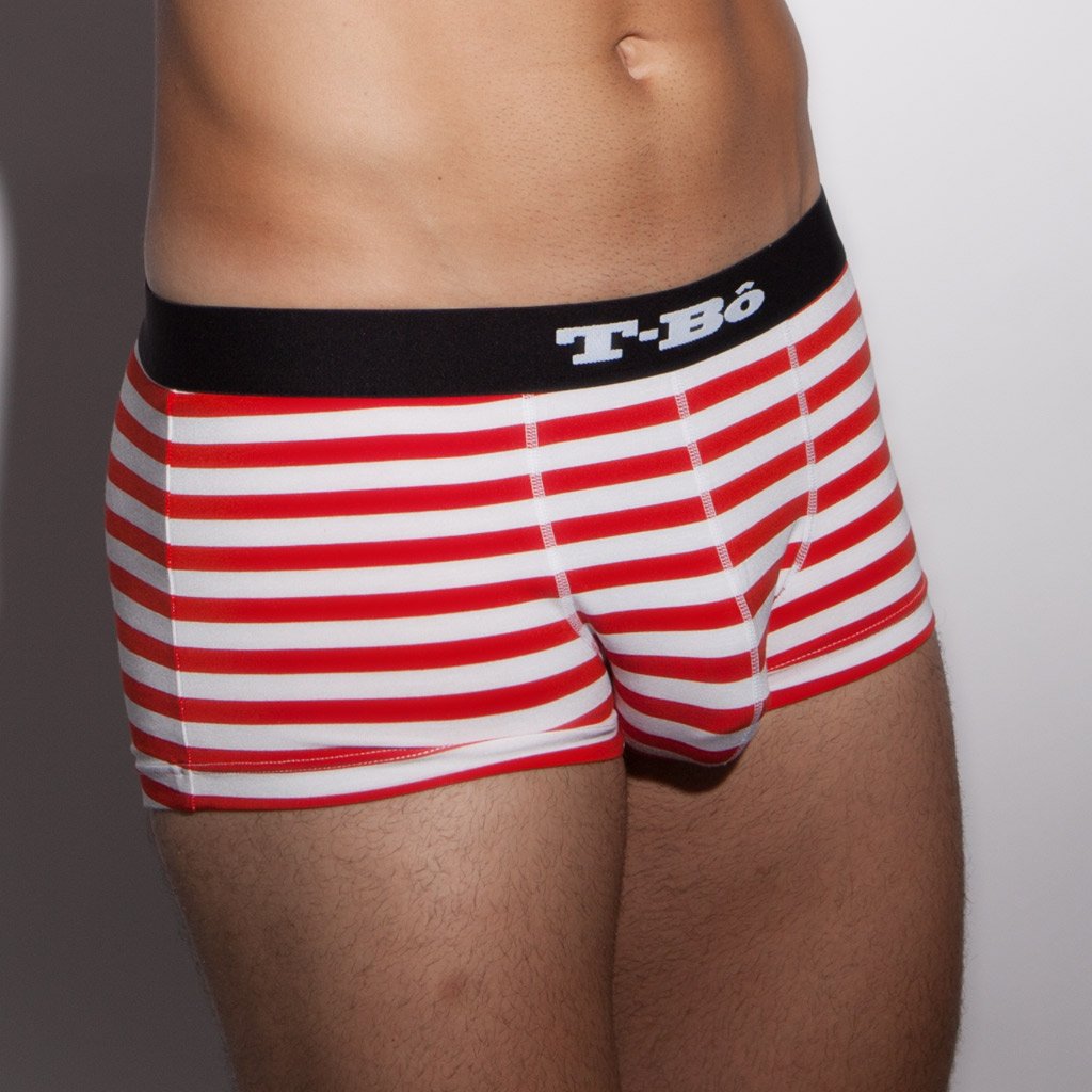 red and white striped trunks