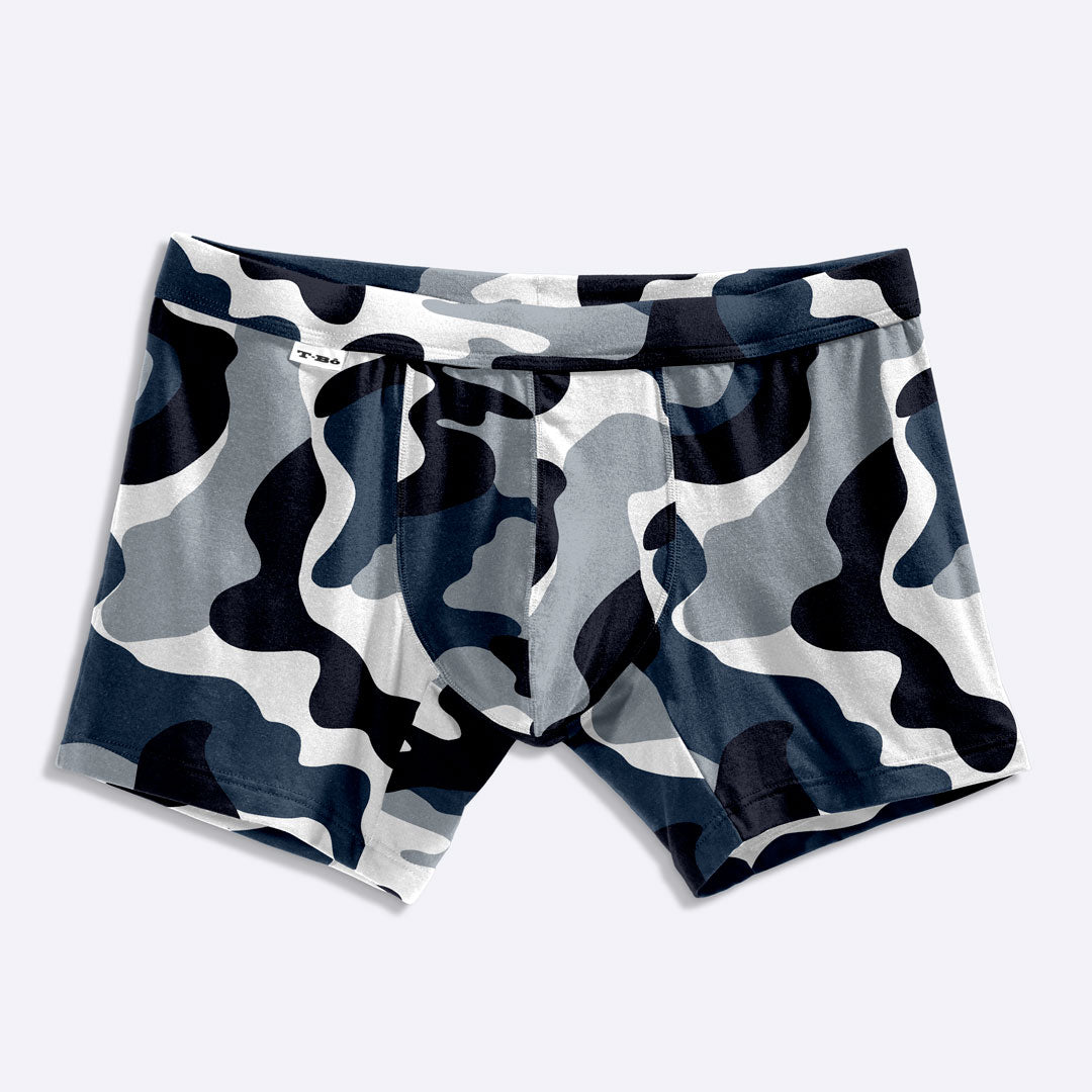 The Limited Edition Blue Camo Boxer Brief for men in the USA and Canada